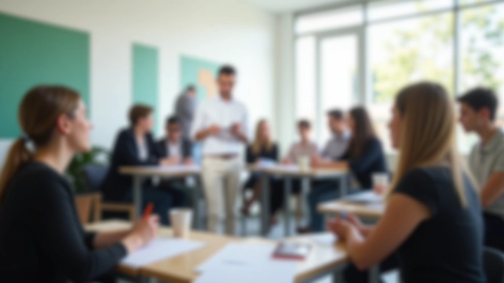 Aula moderna con insegnante e studenti durante lezione di inglese