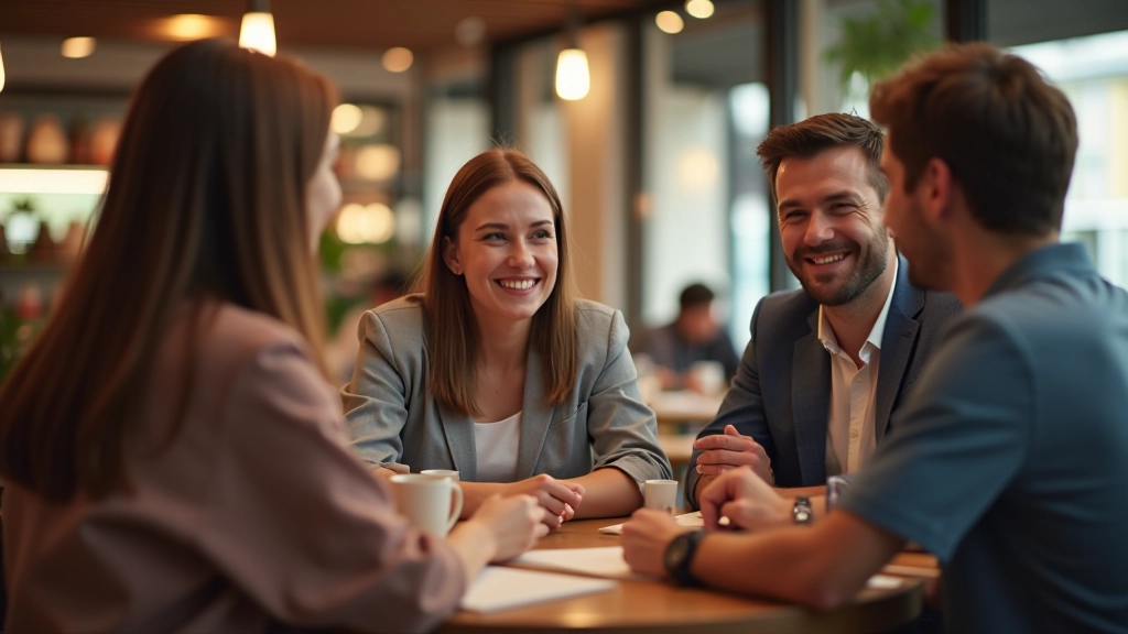 Persone che conversano in inglese in un caffè durante una lezione di conversazione