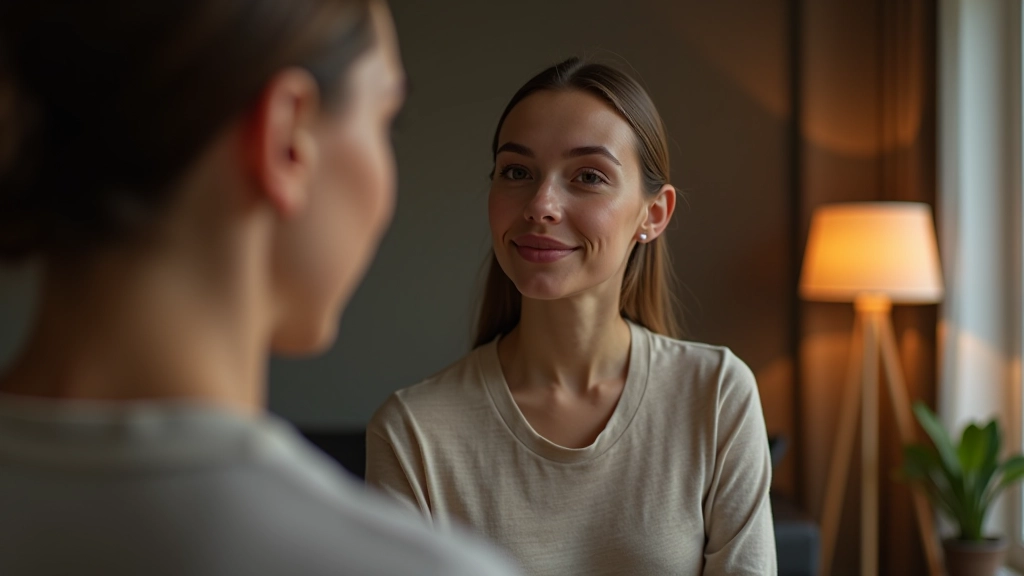 Persona giovane pratica pronuncia leggendo ad alta voce davanti specchio in ambiente domestico tranquillo