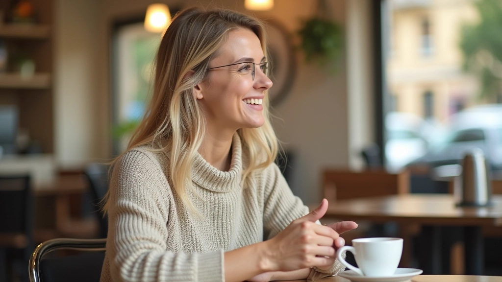 Coppia conversa al tavolo di un caffè con tazze di caffè